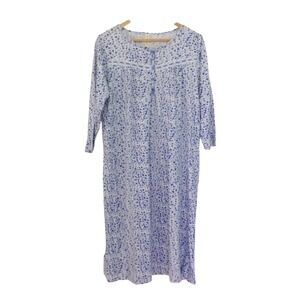 La Cera Ditsy Floral Long-Sleeve Nightgown Sz M 100% Cotton Cottagecore Prairie